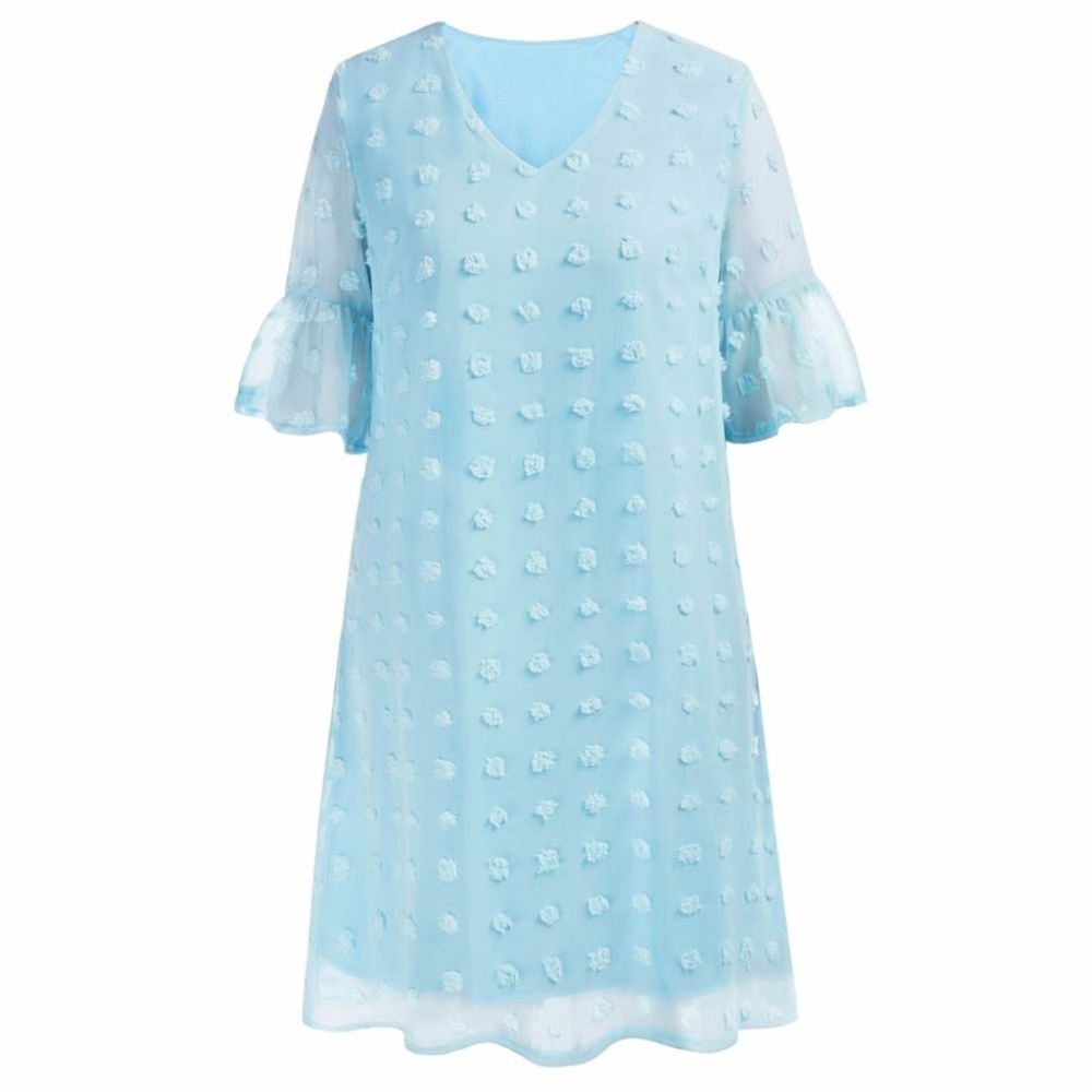 NEW Blooming Jelly Chiffon V Neck Ruffle Quarter Sleeve Swiss Dot Mini Dress